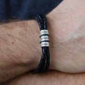 Men Separated Name Black Bracelet in Silver