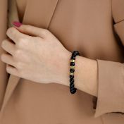 Bracelet Onyx Noir Éclatant avec Prénoms pour Femme [Plaqué Or 18ct]