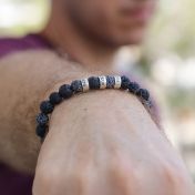 Lava Stone and Agate Men Name Bracelet - Sterling Silver