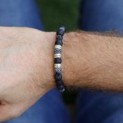 Lava Stone and Agate Men Name Bracelet - Sterling Silver