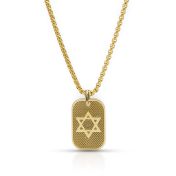 Star of David Tag Engraved Necklace For Men - 18K Gold Plated