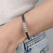 Gray Suede bracelet with engraved names on sterling silver sphres