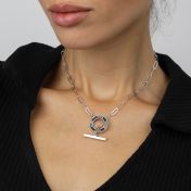 Family Anchor Link Chain Name Necklace - Dark Circle [Sterling Silver]