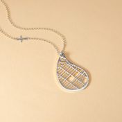 Levensdraad Kaart Ketting met Zijdelings Kruis [Sterling Zilver]