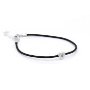 Ties of Heart Initial Bracelet - Black Cord [Sterling Silver]