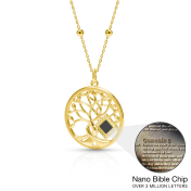 Baum des Lebens Halskette mit Nano Bibel [750er Gold Vermeil]