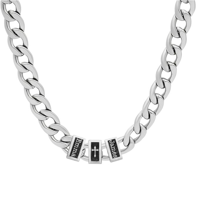 Cross Cuban Link Chain With Names - 8mm
