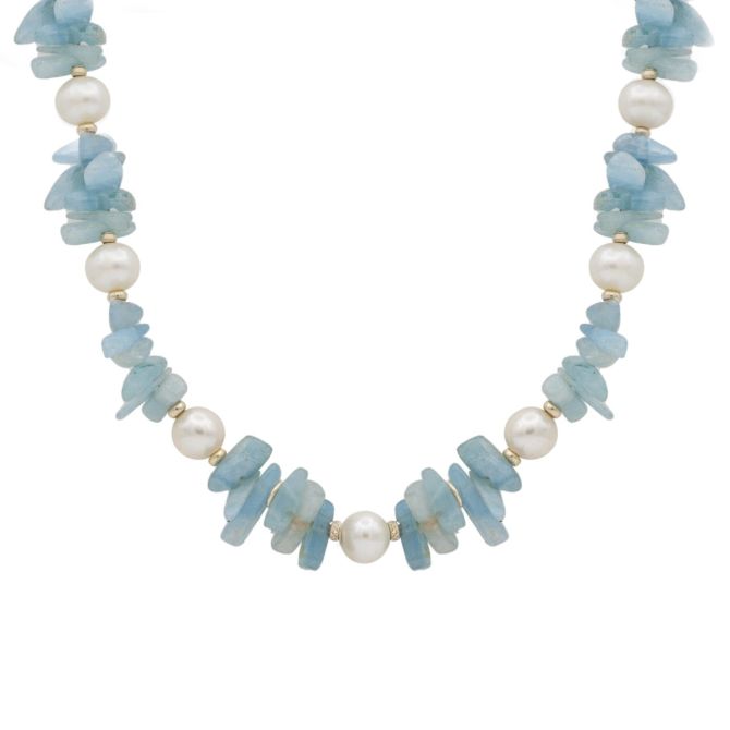 Deep Sea Aquamarine & Pearls Necklace