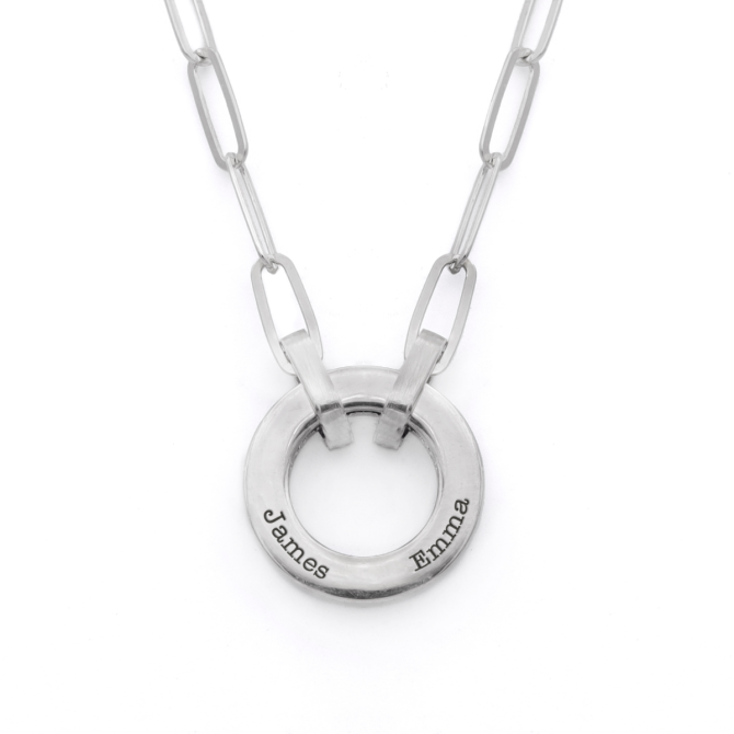 Familie Cirkel Schakel Ketting met Naam [Sterling Zilver]