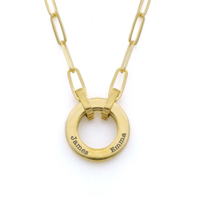 Familie Cirkel Schakel Ketting met Naam [18K Goud Verguld]