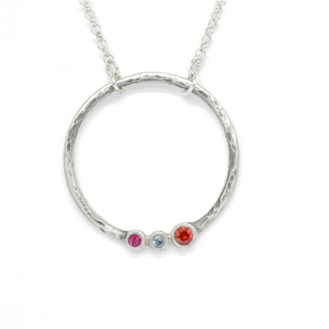 A Mother's Love Birthstone Necklace [Hammered - Sterling Silver]
