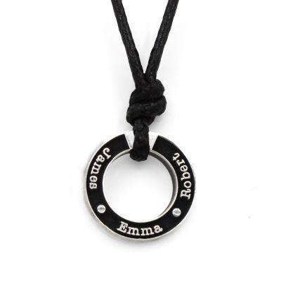 Father's Circle Name Necklace - Black Sterling Silver