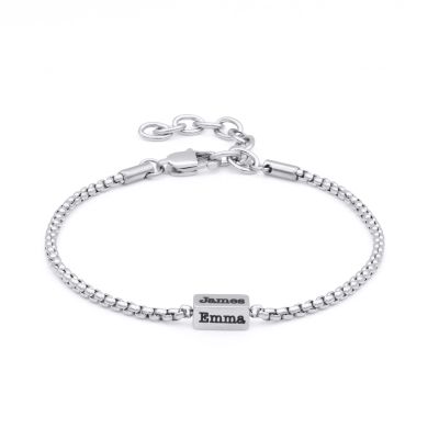 Engraved Bar Box Chain Bracelet for Men - Stainless Steel