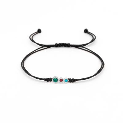 A Mother's Love Birthstone Bracelet - Black String [Sterling Silver]