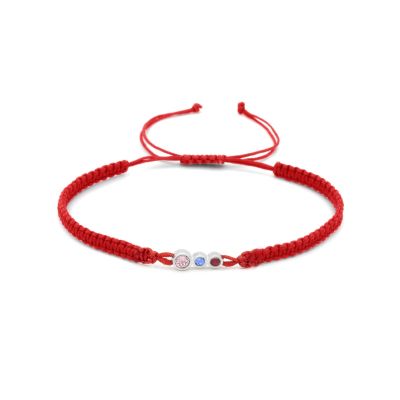 A Mother's Love Birthstone Bracelet - Wide Red String [Sterling Silver]