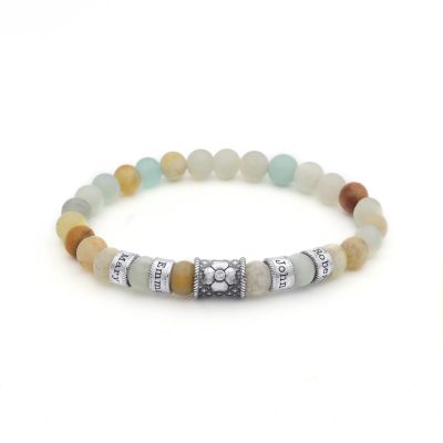 Pulsera con Nombre y Tulipán de Amazonita con Diamante [Plata de Ley]