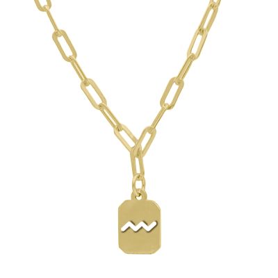Aquarius Necklace - Zodiac Sign with Paperclip Chain [18K Gold Vermeil]