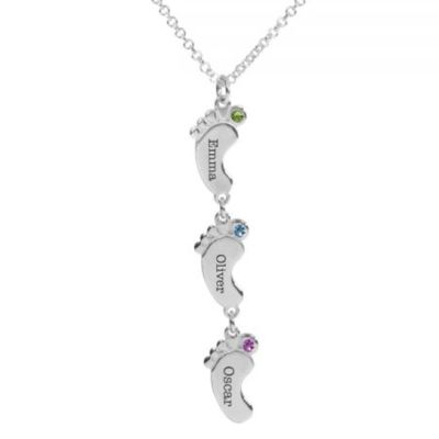 Collier Chemin de Famille avec Pierres de Naissance et Noms [Argent 925]