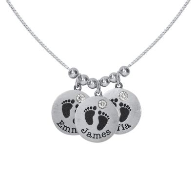 Collar con Nombre Huellas Familiares [Plata de Ley]