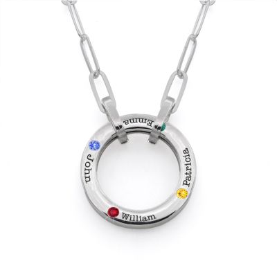 Collier Trombone Grand Cercle de Famille avec Pierres de Naissance [Argent 925]