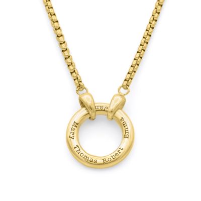 Father's Circle Box Chain Name Necklace - 18K Gold Plated