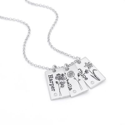 Mirella Birth Flower Name Necklace with a Moissanite [Sterling Silver]