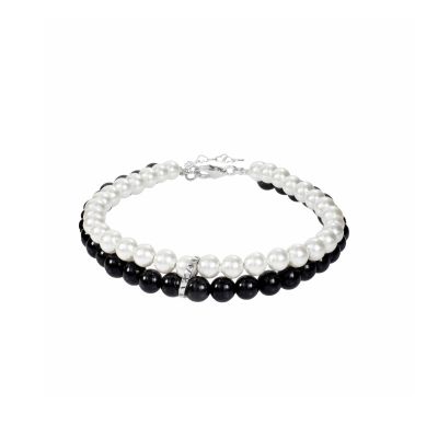 Wegkreuzungen Perlen- und Onyxarmband [Sterlingsilber]