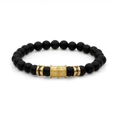 Cross Women Name Bracelet With Black Onyx Stones [10 Karat Gold]