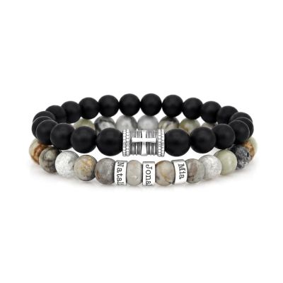 Serene Black Onyx Men Name Bracelet with sterling silver charms