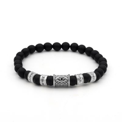 Bracelet Onyx Prénom avec Œil du Mal pour Femme - Cristal Noir [Argent 925]