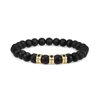  Black Onyx Men Name Bracelet with 0.20 ct Black Diamonds [18K Gold Vermeil]