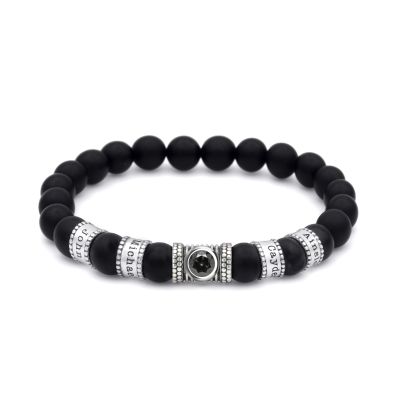 Black Onyx Men Name Bracelet with 1 ct Diamond [Sterling Silver]