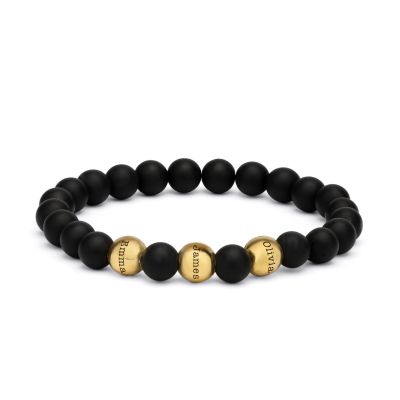 Black Onyx Beaded Bracelet - Engraved Spheres [18K Gold Vermeil]