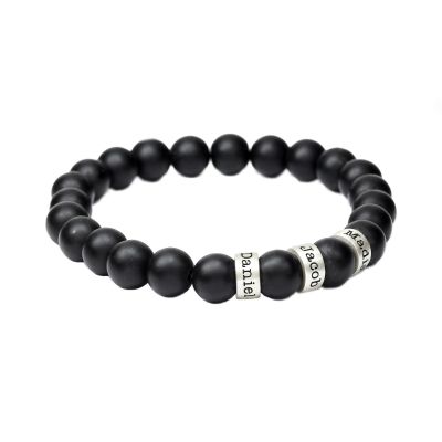 Black Stone Engraved Spheres Bracelet for Women [Sterling Silver]