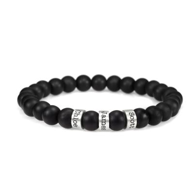 Serene Black Onyx Men Name Bracelet with sterling silver charms