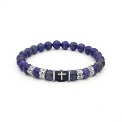Schwarzes Kreuz Armband aus Lapislazuli mit Gravur - für Herren