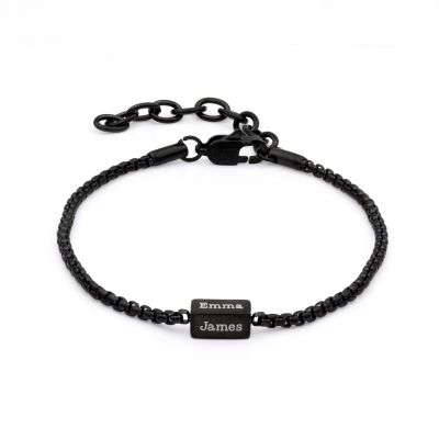 Engraved Bar Box Chain Bracelet for Men - Dark Chain