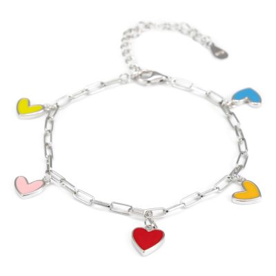 Rainbow Hearts Paperclip Bracelet [Sterling Silver]