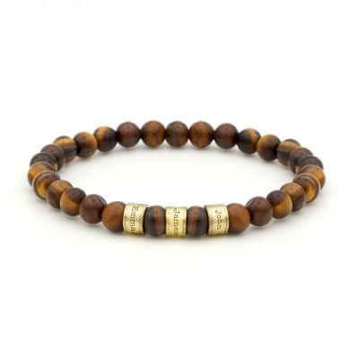 Brown Tiger Eye Women Name Bracelet - 6mm [10 Karat Gold]