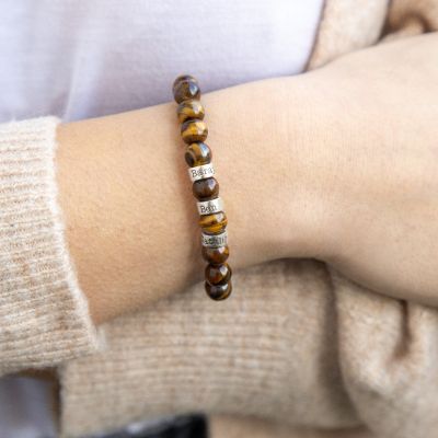 Bracelet Œil de Tigre Marron Avec Sphères Personnalisées pour Femme