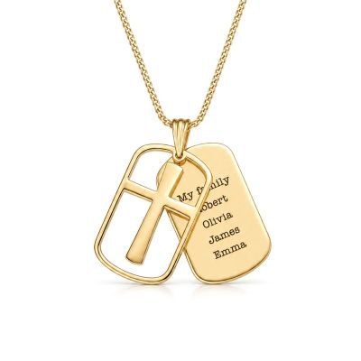 Sacred Cross Tag Men Name Necklace [18K Gold Vermeil]