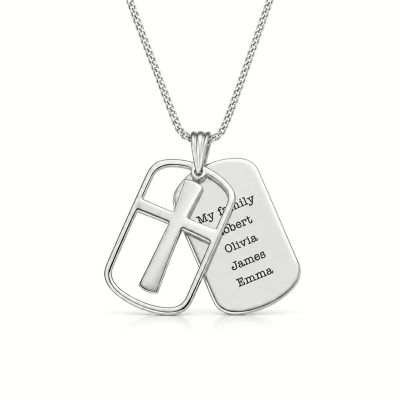 Sacred Cross Tag Men Name Necklace [Silver]
