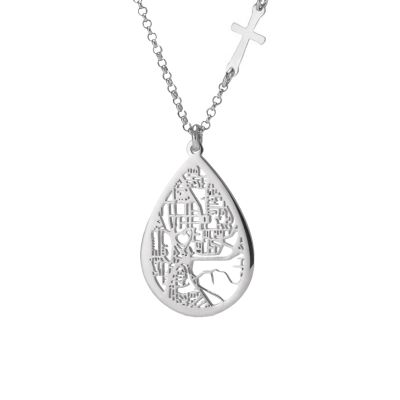 Cherished Spot Map Necklace with Sideways Cross [Sterling Silver]