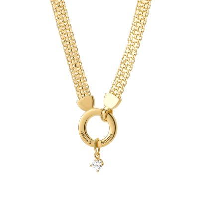 Helena Circle Milanese Chain Name Necklace with 0.5ct Diamond [18K Gold Vermeil]