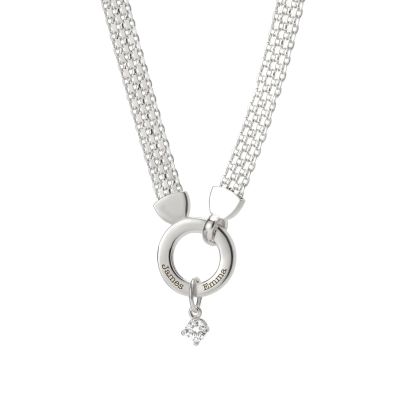 Helena Circle Milanese Chain Name Necklace with 0.3ct Diamond [Sterling Silver]