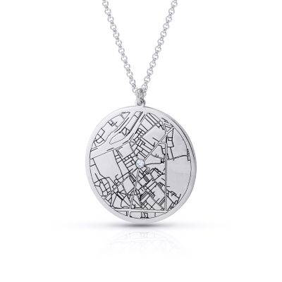 Precious Spot Engraved Map Necklace [14 Karat White Gold]
