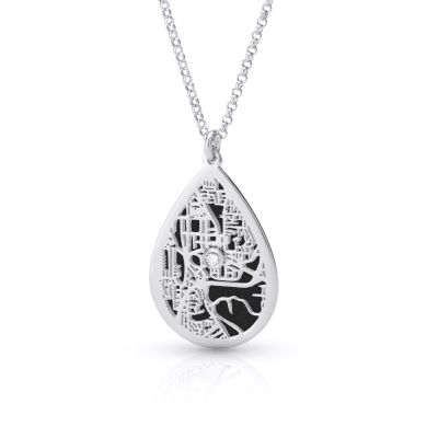 Cherished Spot Silhouette Map Necklace [14 Karat White Gold]