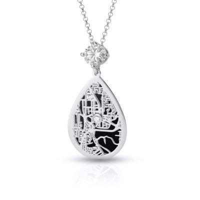 Cherished Spot Silhouette Map Necklace With 1 Ct Diamond [14 Karat White Gold]
