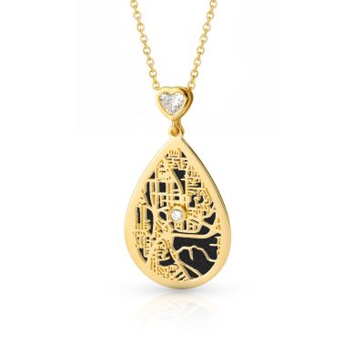 Cherished Spot Silhouette Map Necklace with Heart Diamond [14 Karat Gold]