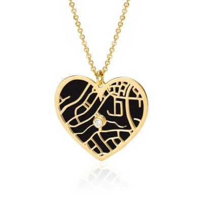 Ties of Heart Silhouette Map Necklace [14 Karat Gold]